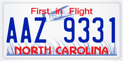 NC license plate AAZ9331