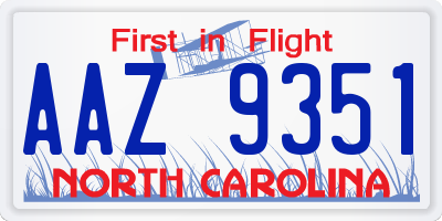 NC license plate AAZ9351