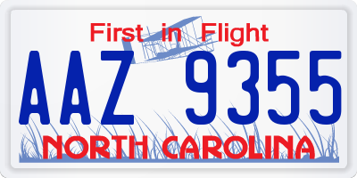NC license plate AAZ9355