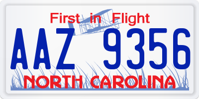 NC license plate AAZ9356