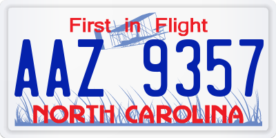NC license plate AAZ9357