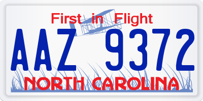NC license plate AAZ9372