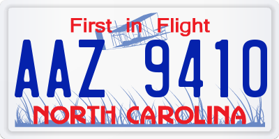 NC license plate AAZ9410