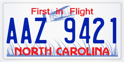 NC license plate AAZ9421