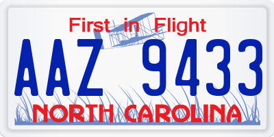 NC license plate AAZ9433