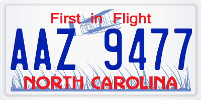 NC license plate AAZ9477