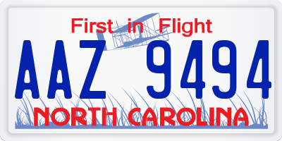 NC license plate AAZ9494