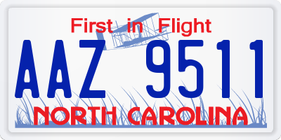 NC license plate AAZ9511