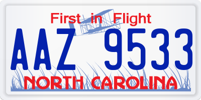 NC license plate AAZ9533