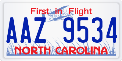 NC license plate AAZ9534