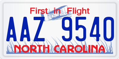 NC license plate AAZ9540