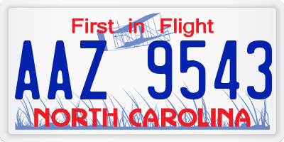 NC license plate AAZ9543