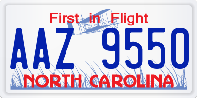 NC license plate AAZ9550