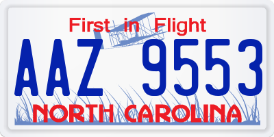 NC license plate AAZ9553