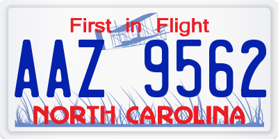 NC license plate AAZ9562