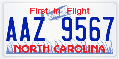 NC license plate AAZ9567
