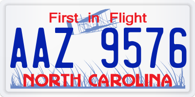 NC license plate AAZ9576