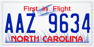 NC license plate AAZ9634