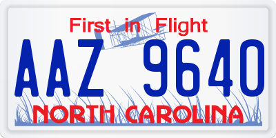NC license plate AAZ9640