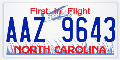 NC license plate AAZ9643