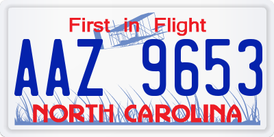 NC license plate AAZ9653