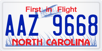 NC license plate AAZ9668
