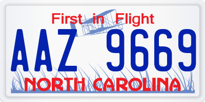 NC license plate AAZ9669