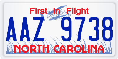 NC license plate AAZ9738