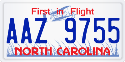 NC license plate AAZ9755