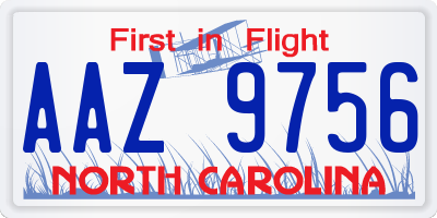 NC license plate AAZ9756
