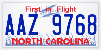 NC license plate AAZ9768
