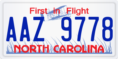 NC license plate AAZ9778
