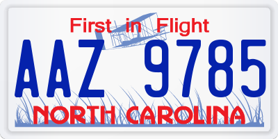 NC license plate AAZ9785