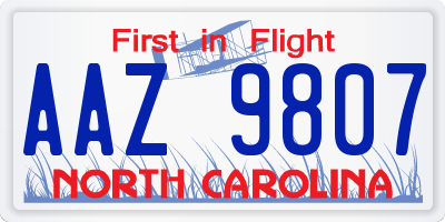 NC license plate AAZ9807