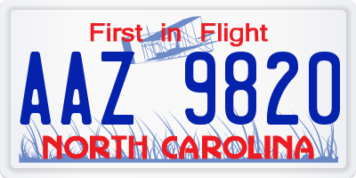 NC license plate AAZ9820