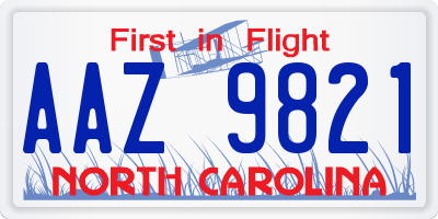 NC license plate AAZ9821