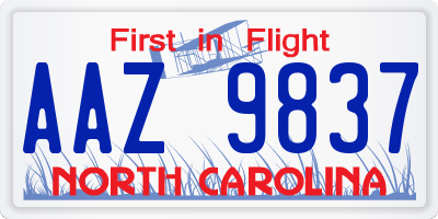 NC license plate AAZ9837