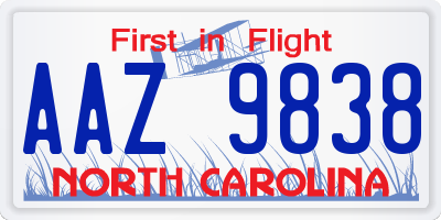 NC license plate AAZ9838
