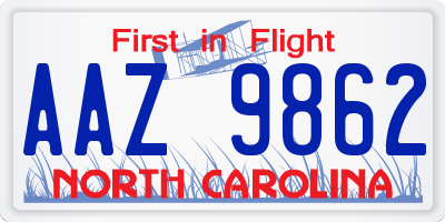 NC license plate AAZ9862