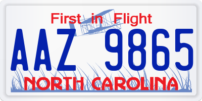 NC license plate AAZ9865