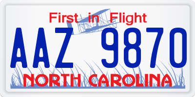 NC license plate AAZ9870