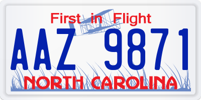 NC license plate AAZ9871