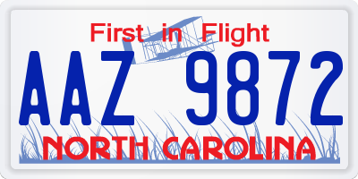 NC license plate AAZ9872