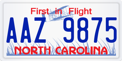 NC license plate AAZ9875