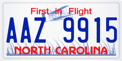 NC license plate AAZ9915