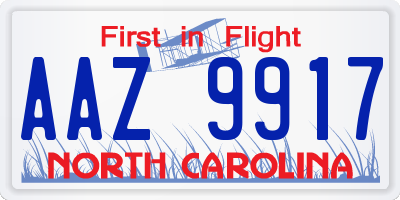 NC license plate AAZ9917