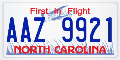 NC license plate AAZ9921