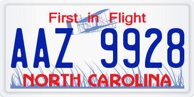 NC license plate AAZ9928