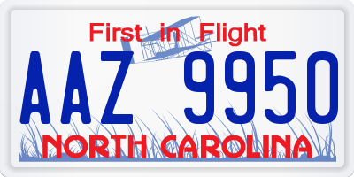 NC license plate AAZ9950