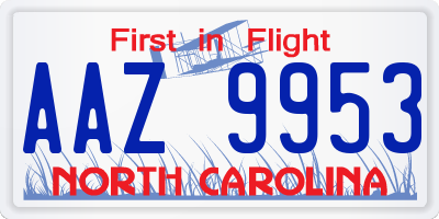 NC license plate AAZ9953